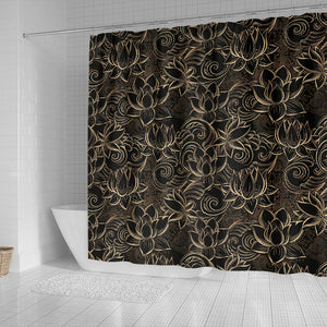Luxurious Gold Lotus Waterlily Black Background Shower Curtain Fulfilled In US