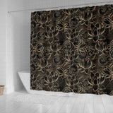 Luxurious Gold Lotus Waterlily Black Background Shower Curtain Fulfilled In US