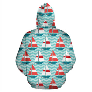 Red White Sailboat Wave Background Zip Up Hoodie