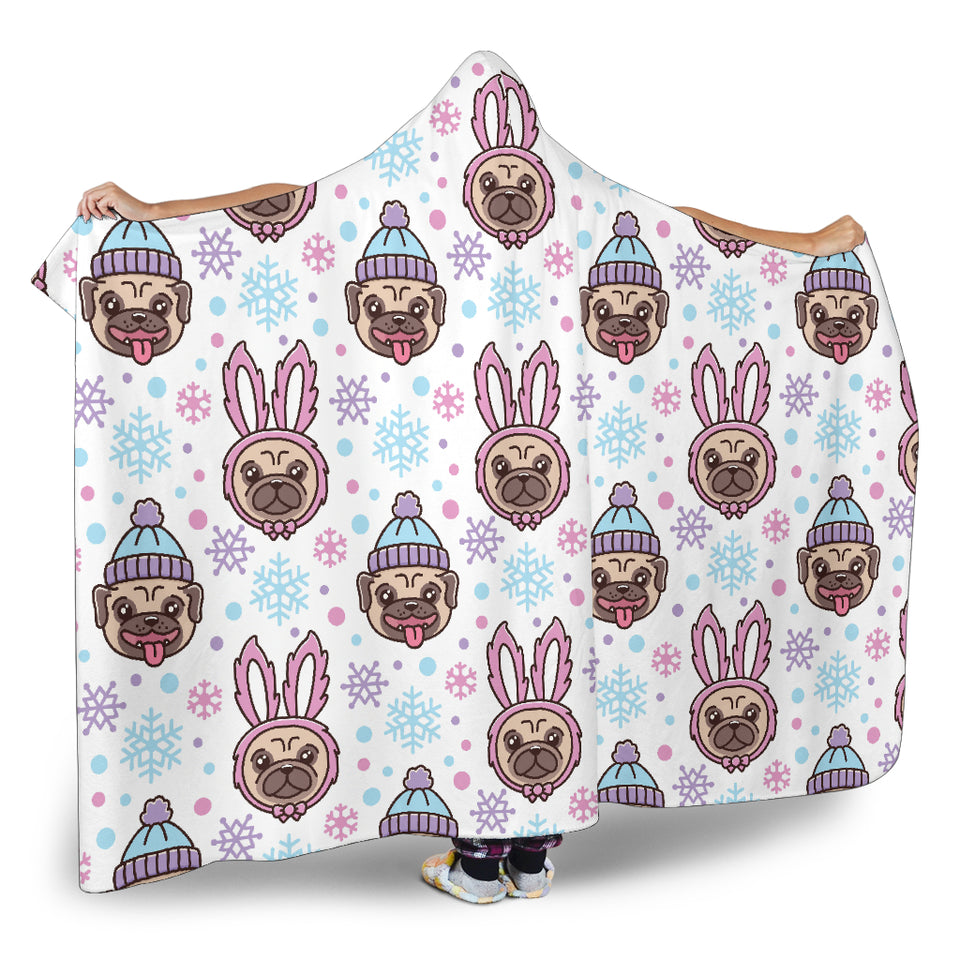 Cute Pug Hat Rabbit Costume Pattern Hooded Blanket