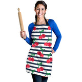 Hand Drawn Cherry Pattern Striped Background Adjustable Apron