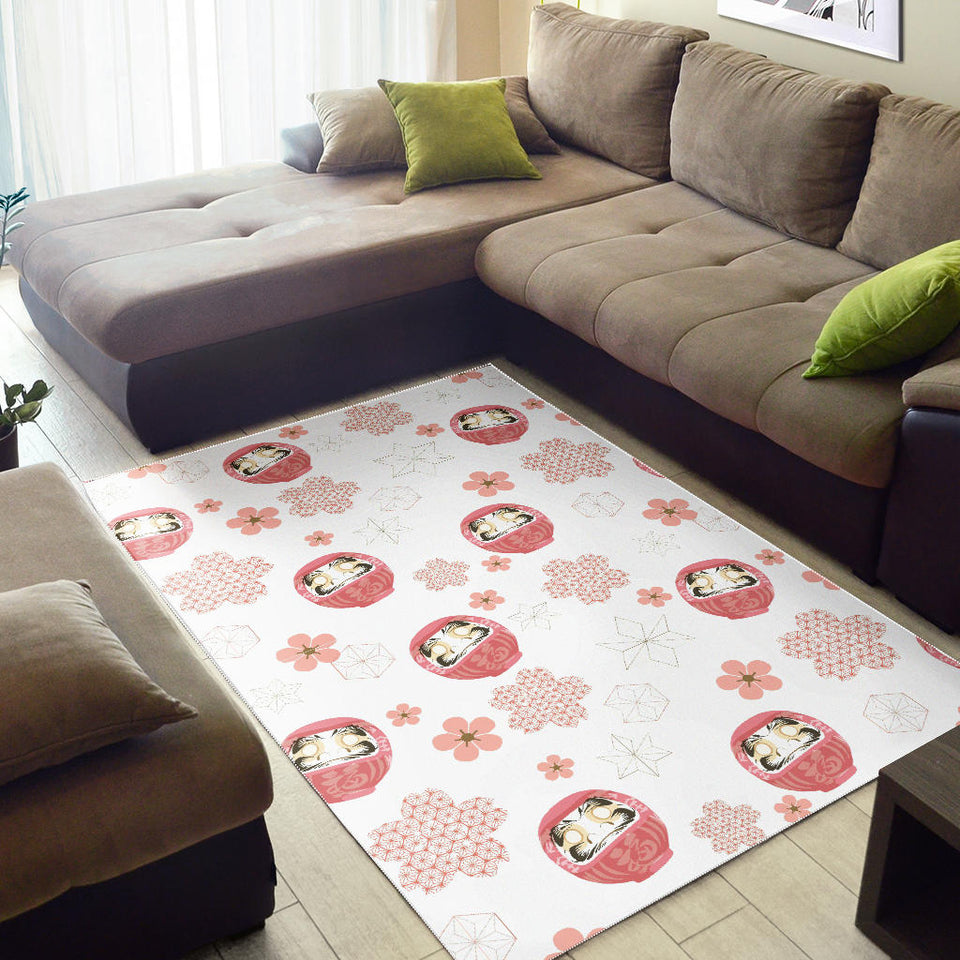 Daruma Japanese Wooden Doll Cherry Blossom Flower Pattern Area Rug