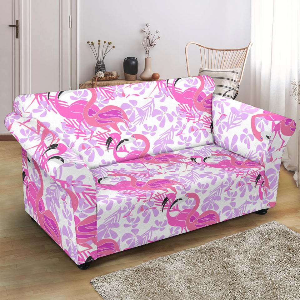 Pink Flamingo Flower Pattern Loveseat Couch Slipcover