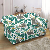 Cute Sloths Tropical Palm Leaves White Background Loveseat Couch Slipcover