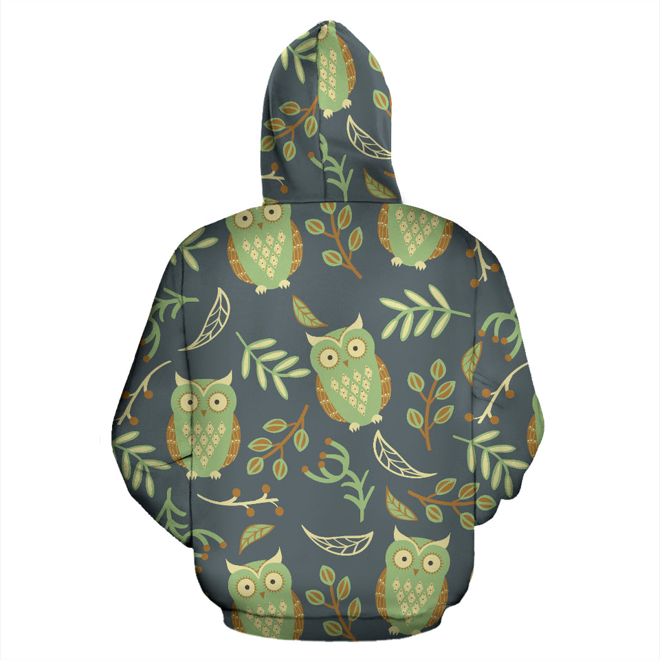Cute Owls Leaves Pattern Zip Up Hoodie