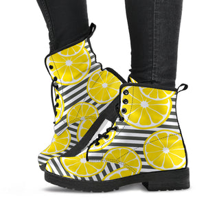 Slice Of Lemon Design Pattern Leather Boots