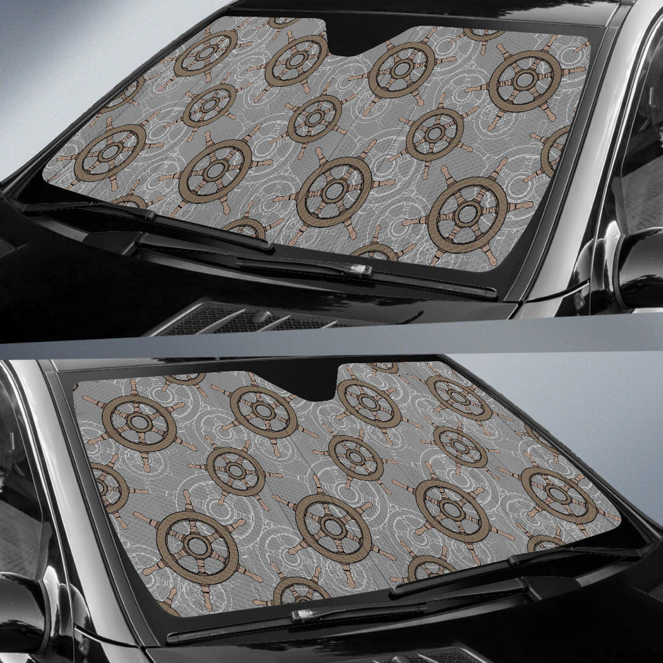 Nautical Wood Steering Wheel Pattern Car Sun Shade