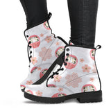 Daruma Japanese Wooden Doll Cherry Blossom Flower Pattern Leather Boots