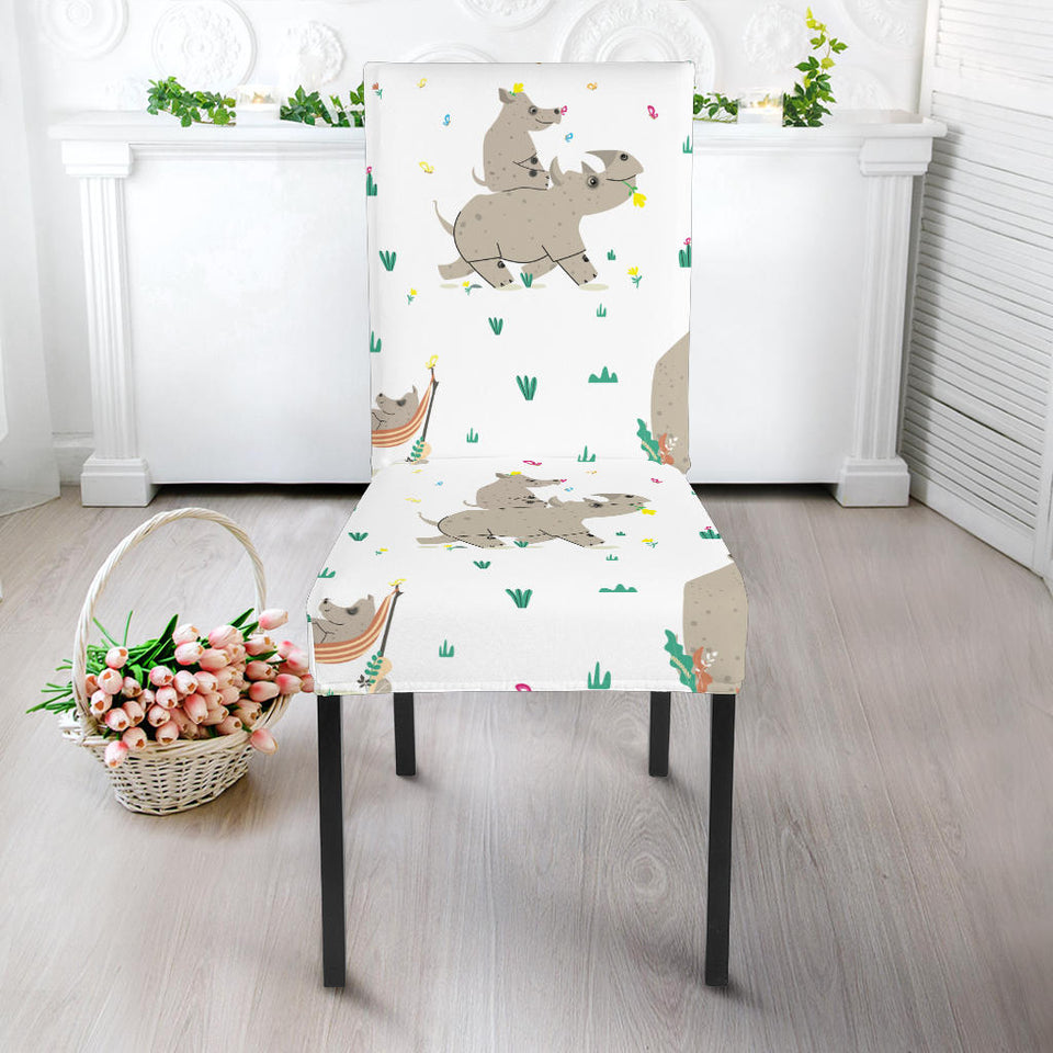 Cute Rhino Pattern Background Dining Chair Slipcover