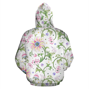 Beautiful Pink Lotus Waterlily Leaves Pattern Zip Up Hoodie