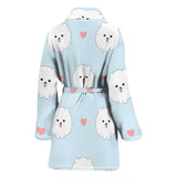 White Cute Pomeranian Pattern Women'S Bathrobe