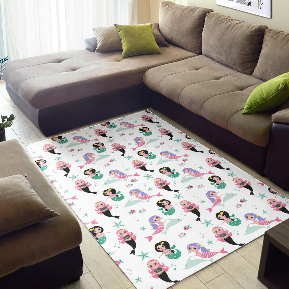 Cute Mermaid Dolphin Fish Starfish Pattern Area Rug