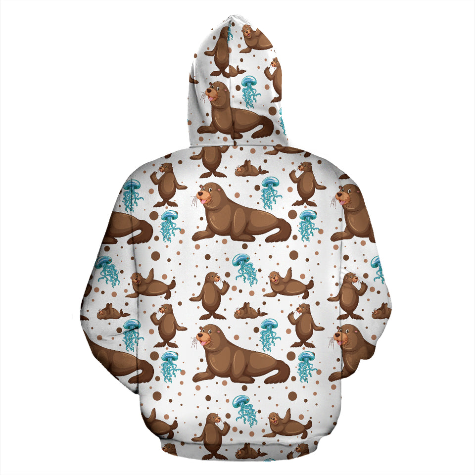 Sea Lion Seals Jellyfish Pattern Zip Up Hoodie