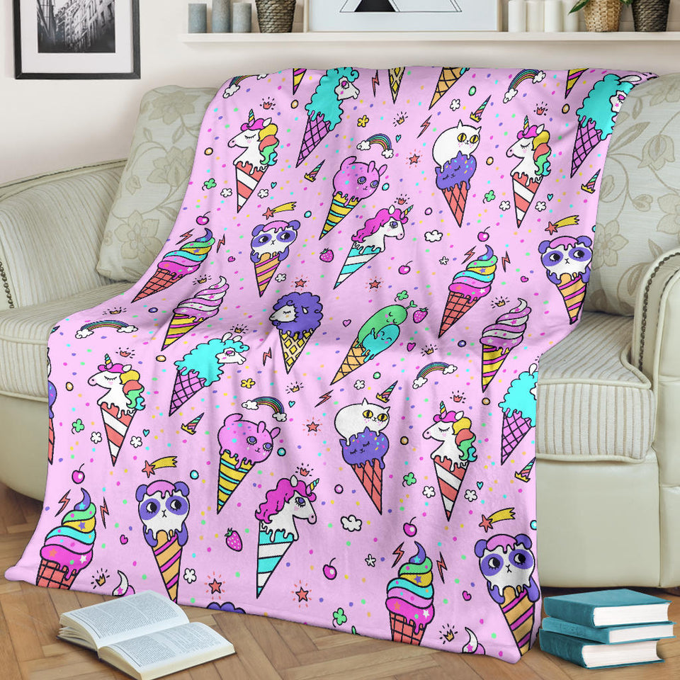 Cute Ice Cream Cone Animal Pattern Premium Blanket