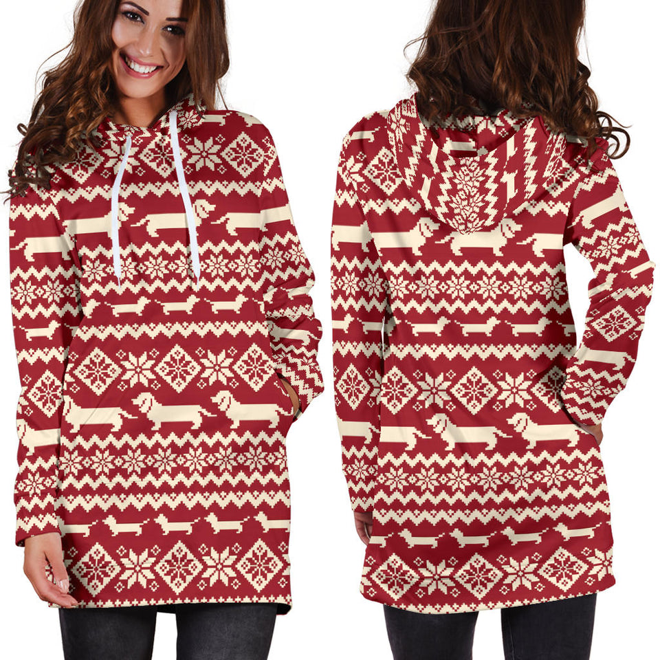 Dachshund Nordic Pattern Women'S Hoodie Dress