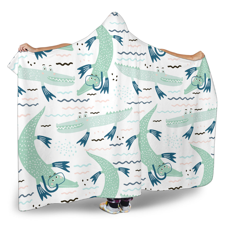 Crocodile Diver Pattern Hooded Blanket
