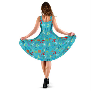 Math Pattern Print Design 02 Sleeveless Midi Dress