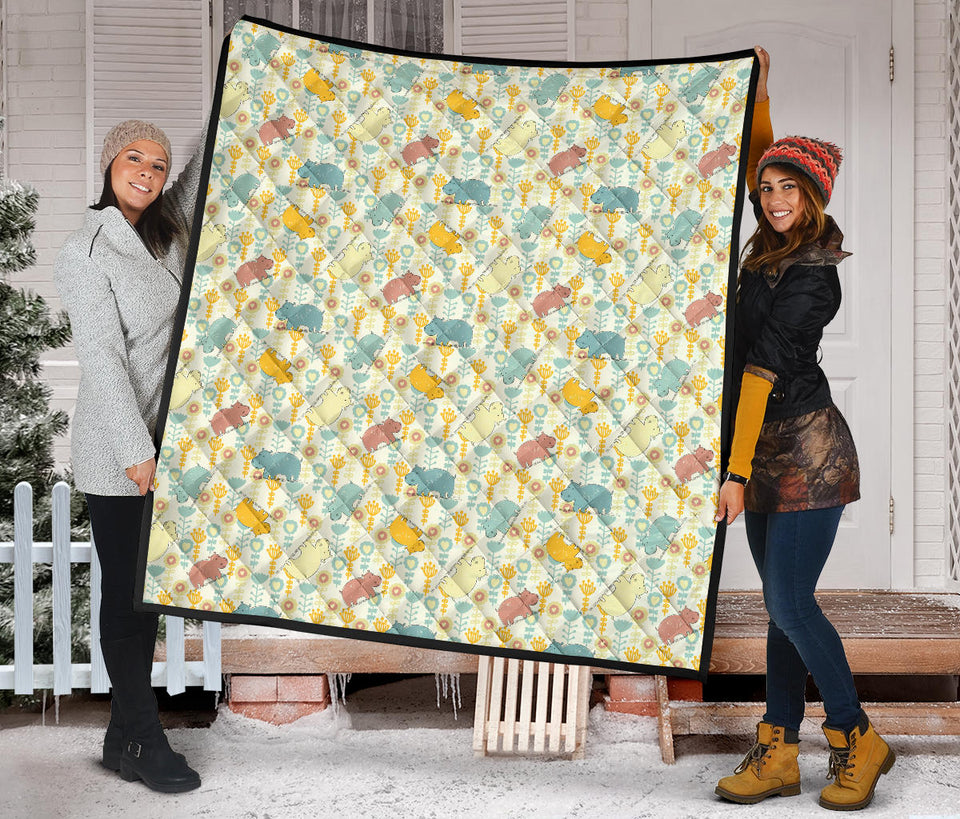 Hippopotamus Pattern Print Design 04 Premium Quilt