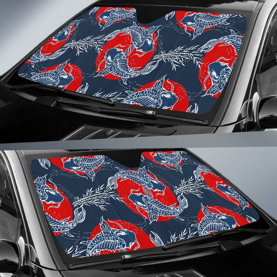 Koi Fish Carp Fishs Hand Drawn Japanese Art Car Sun Shade