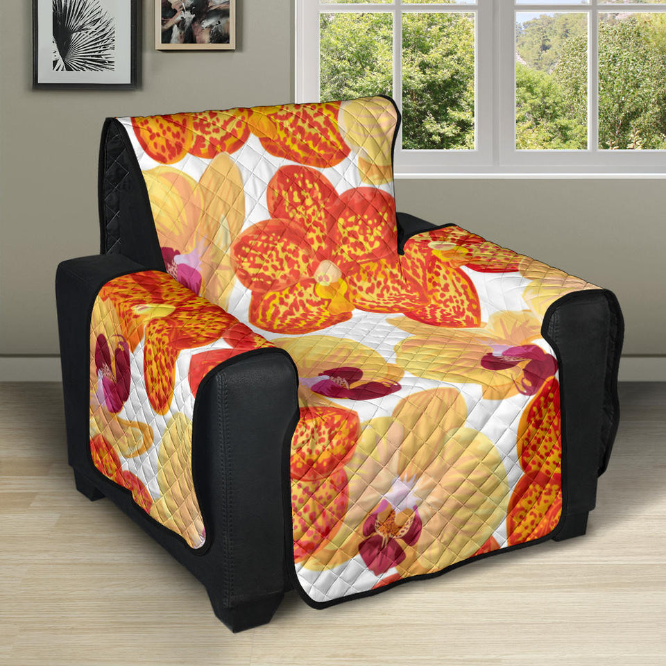 Orange yellow orchid flower pattern background Recliner Cover Protector