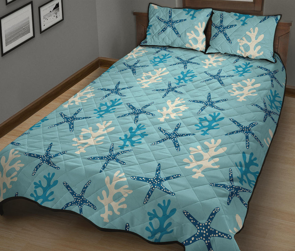 Blue starfish coral reef pattern Quilt Bed Set