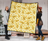 Saxophone Cornet Pattern Yellow Background Premium Quilt