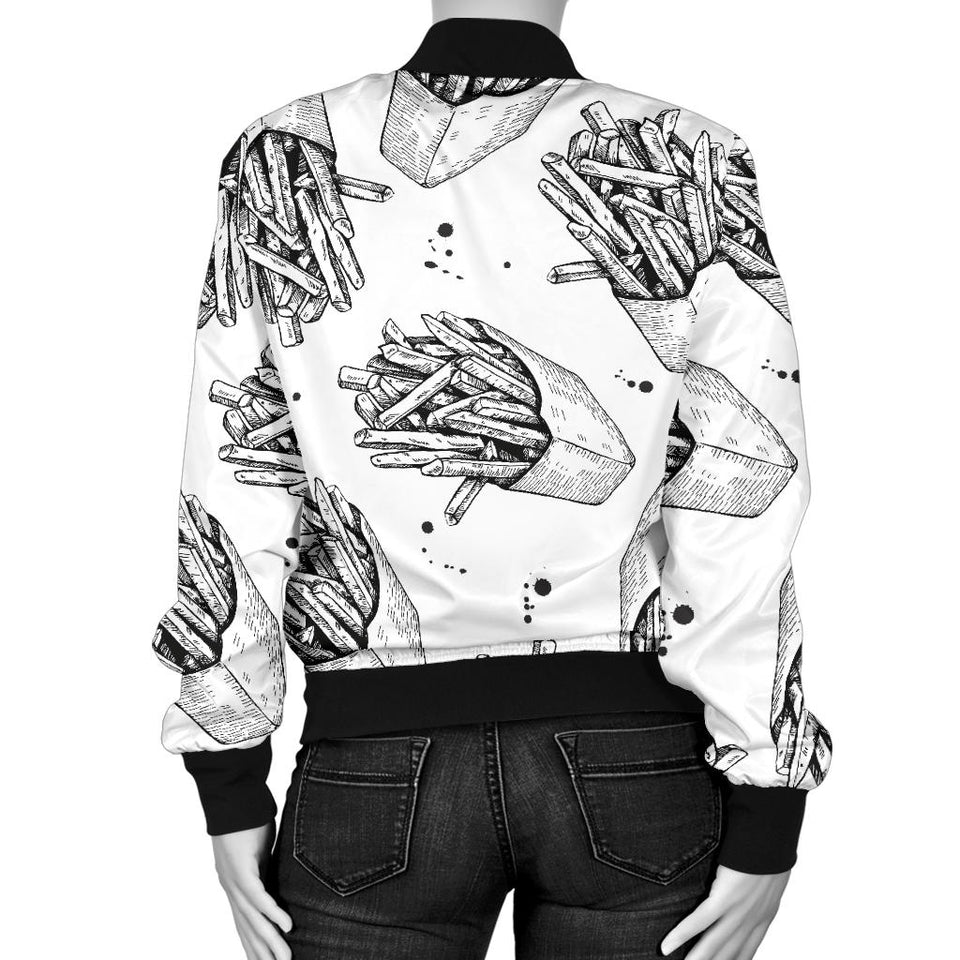 Hand Drawn French Fries Pattern Women'S Bomber Jacket