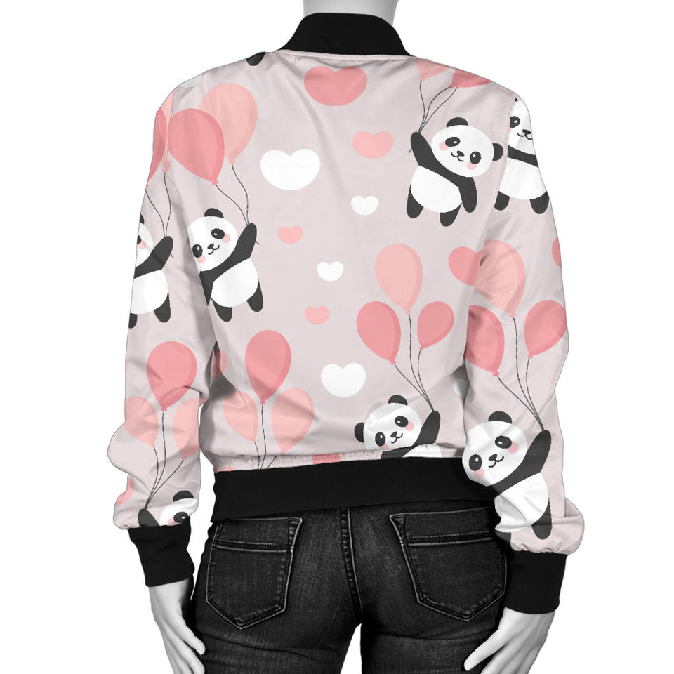 Cute Panda Ballon Heart Pattern Women'S Bomber Jacket