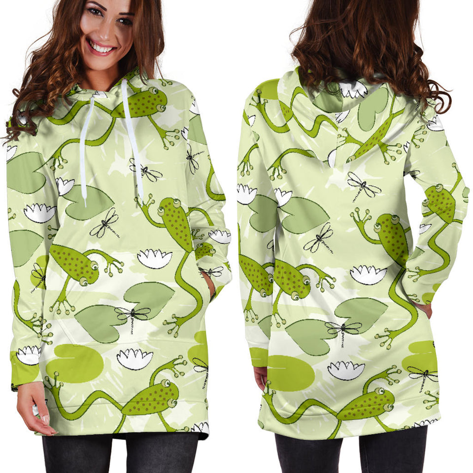 Cute Frog Dragonfly Pattern Women'S Hoodie Dress