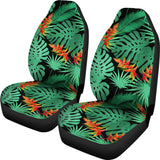 Heliconia Flower Palm Monstera Leaves Black Background Universal Fit Car Seat Covers