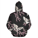 Japanese Crane Pink Sakura Pattern Men Women Pullover Hoodie