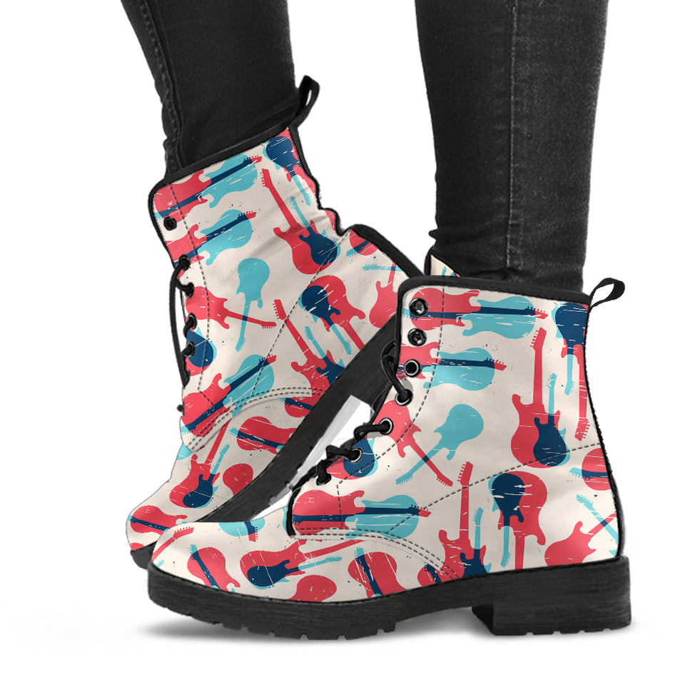 Red Blue Guitar Pattern Leather Boots