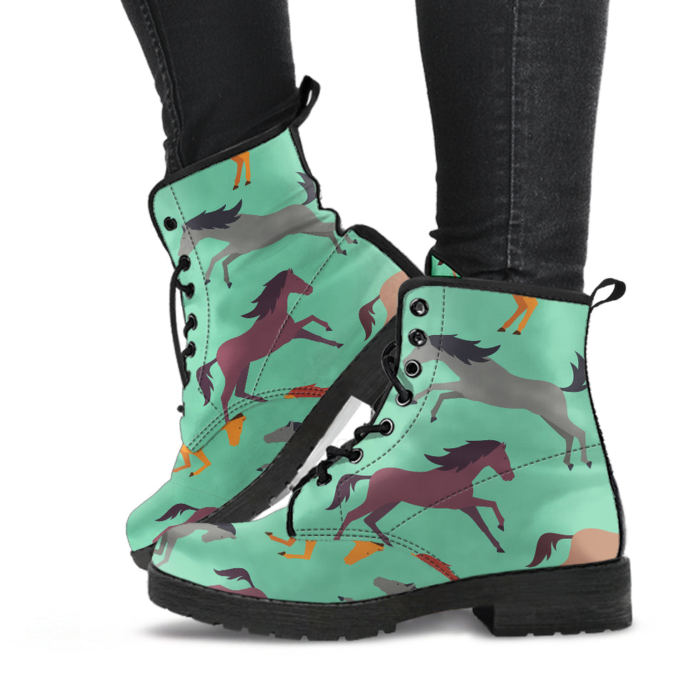 Colorful Horses Pattern Leather Boots