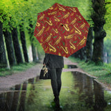Saxophone Cornet Pattern Red Background Umbrella