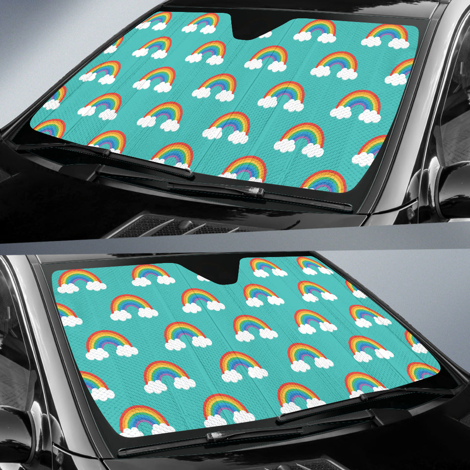 Rainbow Pattern Green Background Car Sun Shade