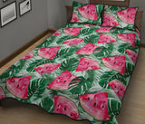 Watermelons tropical palm leaves pattern Quilt Bed Set