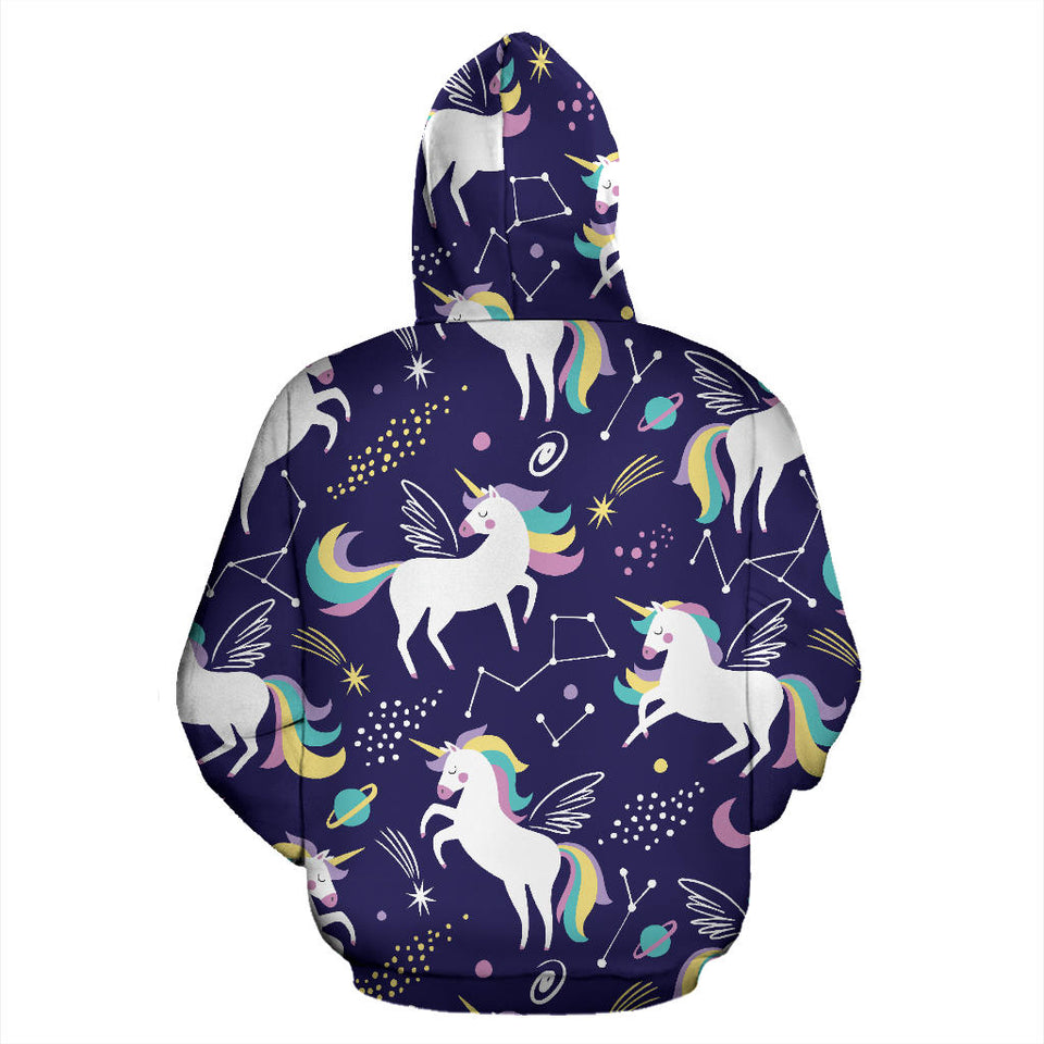 Hand Drawn Cute Unicorn Star Planet Men Women Pullover Hoodie