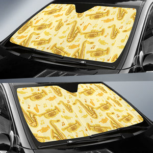 Saxophone Cornet Pattern Yellow Background Car Sun Shade