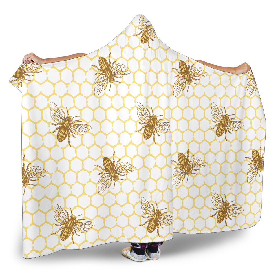 Bee Honeycomb Seamless Design Pattern Hooded Blanket