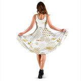 Beautiful Gold Japanese Pattern Sleeveless Midi Dress