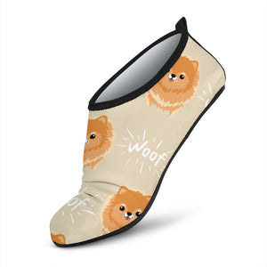 Cute Brown Pomeranian Puppy Aqua Shoes