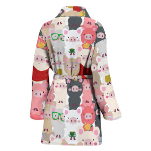 Pig Pattern Print Design 02 Women's Bathrobe