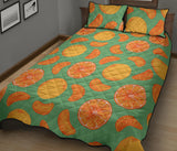 orange fruit pattern green background Quilt Bed Set