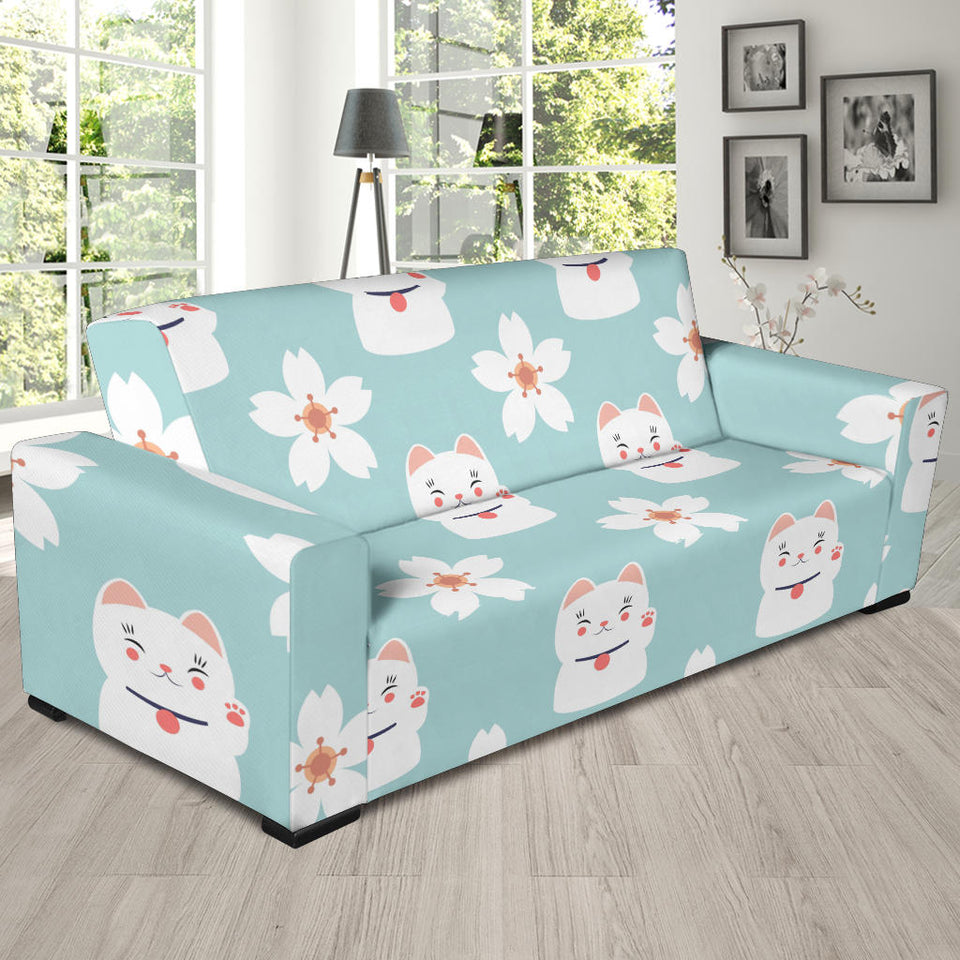Maneki Neko Lucky Cat Sakura Sofa Slipcover
