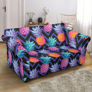 Pineapples Pattern Zigzag Background Loveseat Couch Slipcover