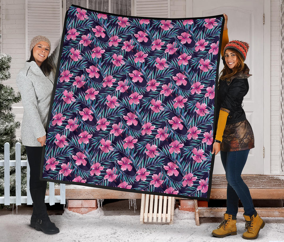 Hibiscus Pattern Print Design 05 Premium Quilt