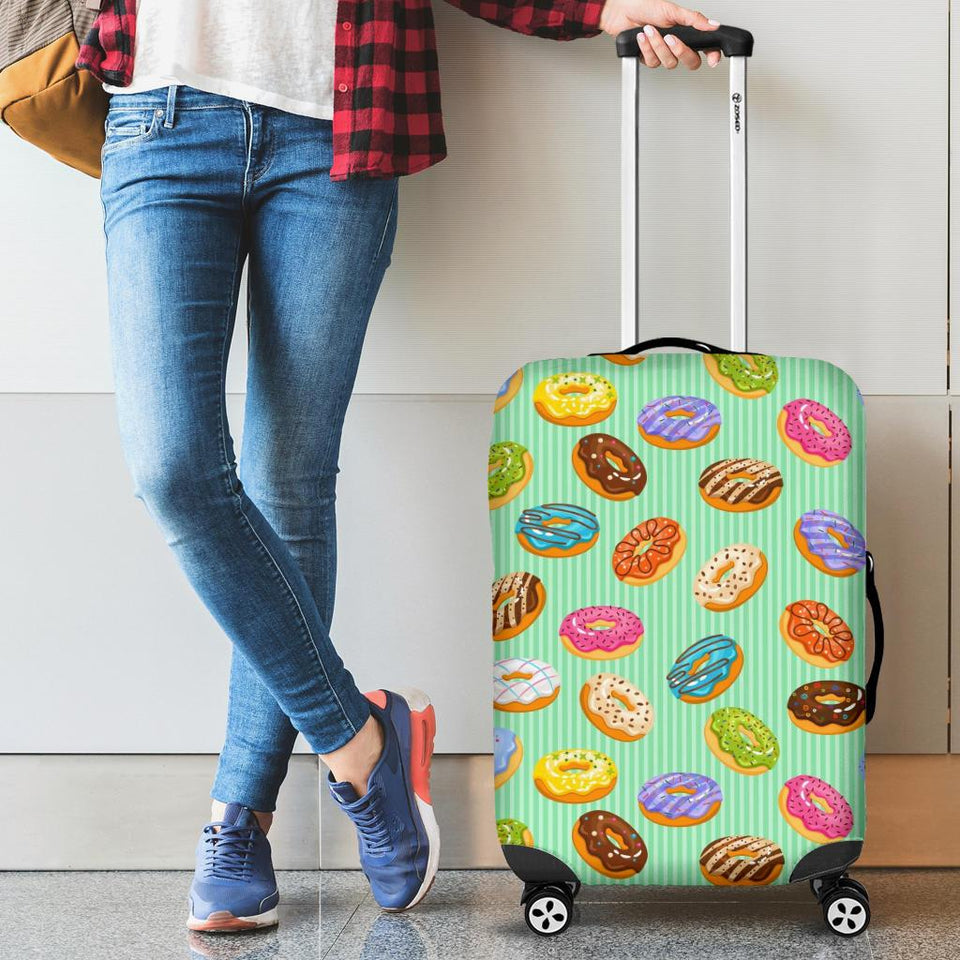 Colorful Donut Pattern Green Background Cabin Suitcases Luggages