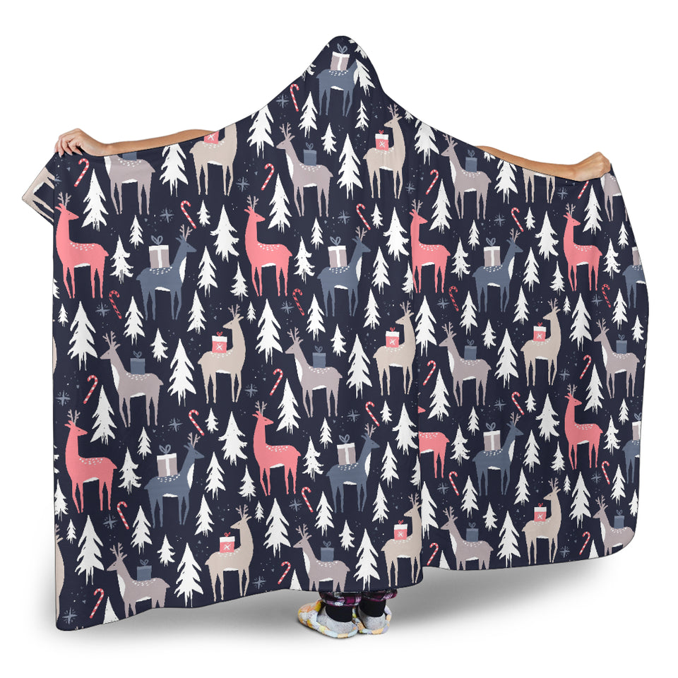 Deers Winter Christmas Pattern Hooded Blanket
