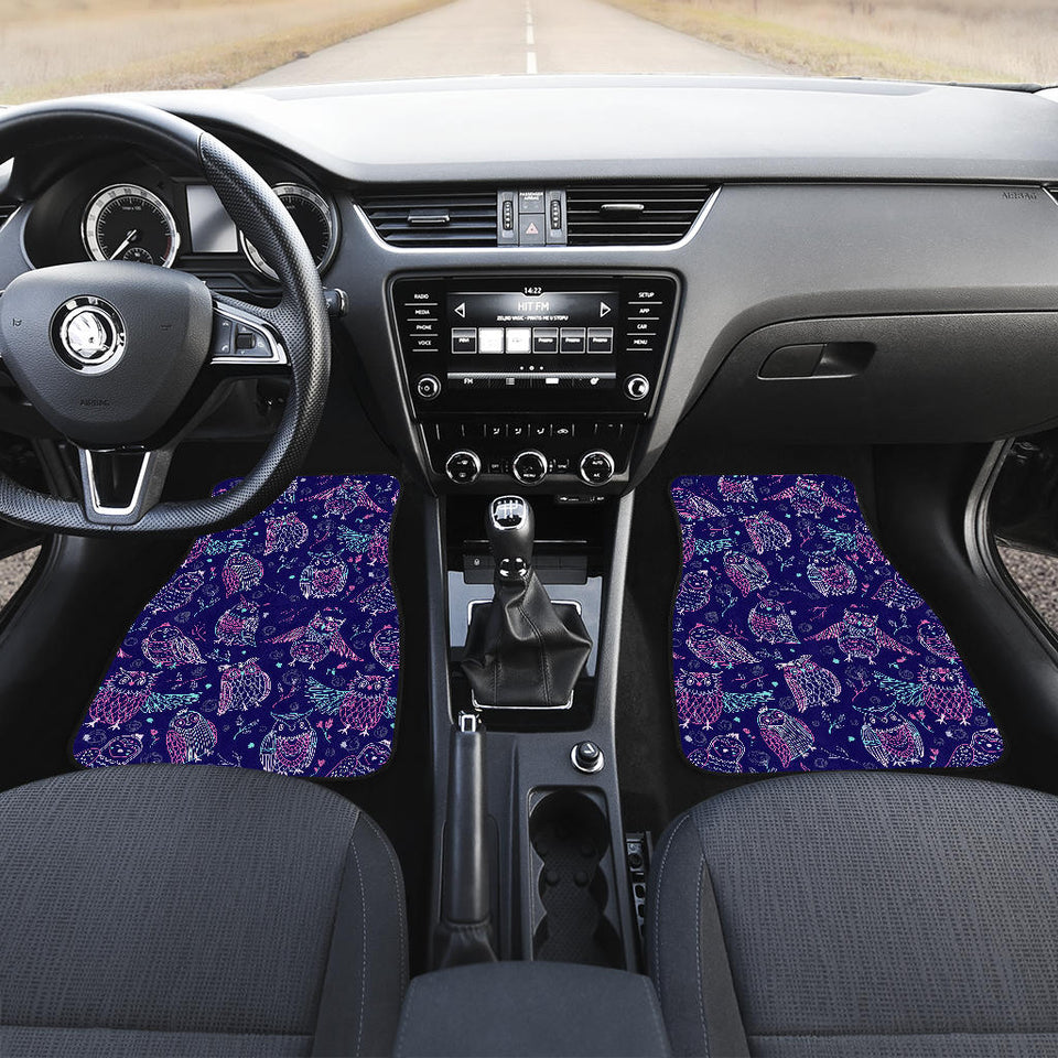 Cute Owls Pattern Boho Style Ornament Front Car Mats