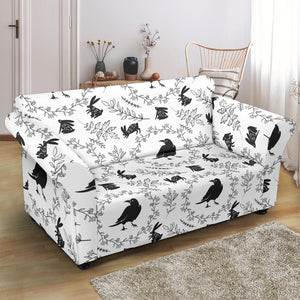 Crows Floral Wreath Rabbit Pattern Loveseat Couch Slipcover